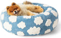 LE SURE Shown on TV Donut Dog Beds for Small Dogs - Calming Cat Sofa as Bed Gift for Indoor Cats with Washable Cover, Round Home Decor Cute Pet Beds with Jacquard Shaggy Plush, 23 Inch, Blue