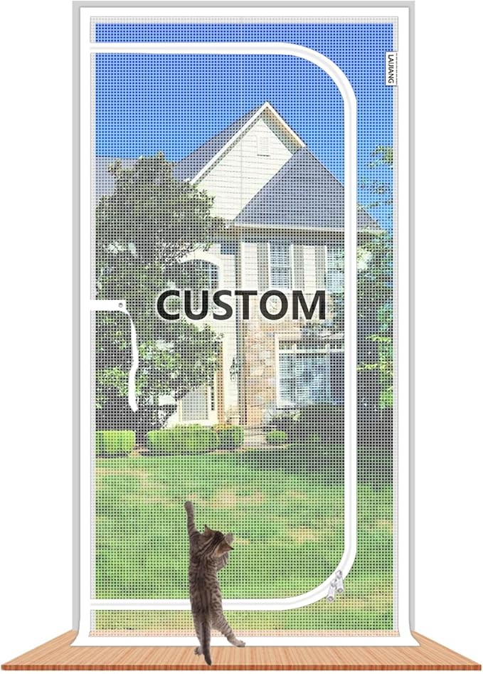 Custom Screen Door, Up to 118" Wx118 H DIY Thickened Cats Resistant Mesh with Zipper, Pets Scratch & Fly Proof Screen Door for Doors & Windows