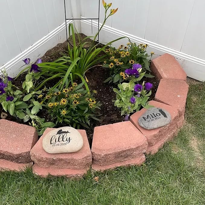 Personalized Cats Memorial Stone - Custom Engraved Natural River Rock with Name & Icon, Handcrafted Pet Loss Gift, Garden or Indoor Angel Pet Remembrance Stone (for Cats)