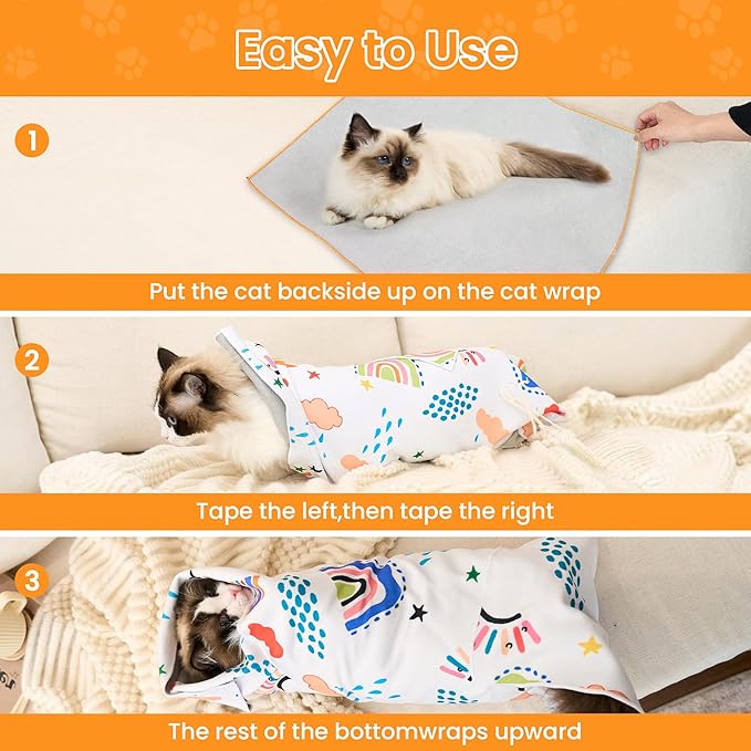 21.7'' Cat Grooming Wrap for Cutting Nails Self-Adhesive Soft Polyester Fabric Swaddle Wrap for Cats Anti-Scratch Anti-Escape Restraint for Nail Clipping Pet Cleaning and Beauty (Versatile Cat,L)