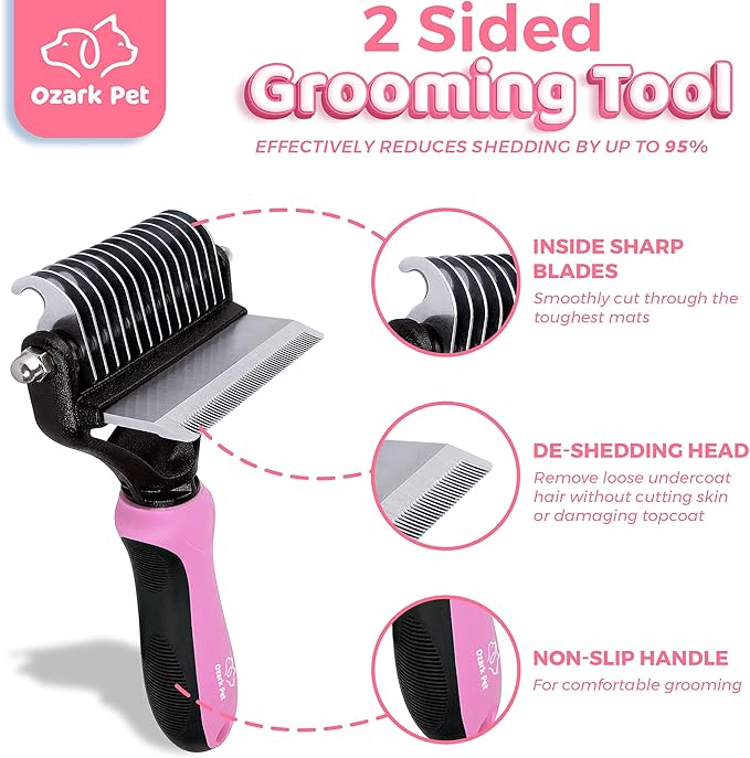Dog Brush and Cat Brush-with Deshedding Brush, Dog Dematting Tools, Undercoat Brush for Dogs, Deshedding Tool, Reduce Shedding Up To 95%, for Short to Long Hair, Small to Medium Breeds (Pink Small)