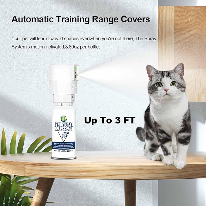 Cat Spray Deterrent System [ 2 Pack ] Cat Deterrent Spray, Motion Activated Pet Deterrent Spray System for Cats & Dogs Odorless Pet Deterrent, Senses Pets Up to 3 Feet Away, Friendly & Safe