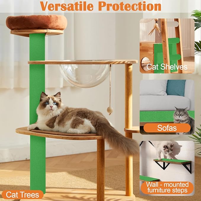 Cat Scratch Furniture Protector - 118" x 17" Trimmable Self-Adhesive Cats Claws Scratch Pads, DIY Cat Climbing Couch Protector for Scratch Post Cat Tree Replacement Indoor (Green)