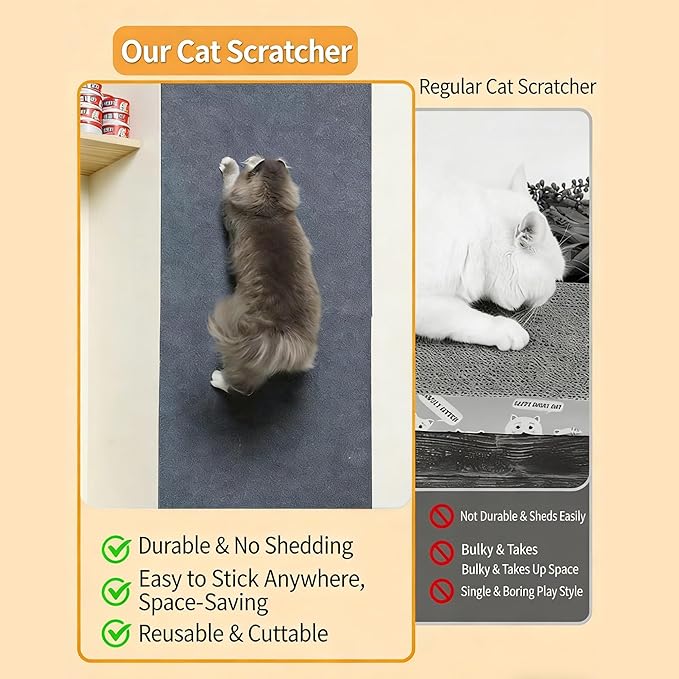 Cat -12"x24"Self-Adhesive Cat Scratching Carpet, Heavy-Duty Nail-Free Wall-Mounted Cat Activity Mat for Indoor Cats, Durable Pet Furniture for Kittens & Adult Cats （Light Blue）