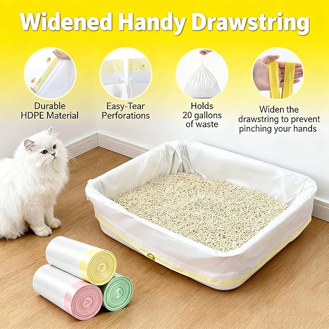 30 Count Jumbo Litter Box Liners 37" X 18", Large Cat Litter Bags with Heavy Duty Drawstring, Extra Thick Leakproof Cat Pan Liners for Kitty Box, Assorted Colors