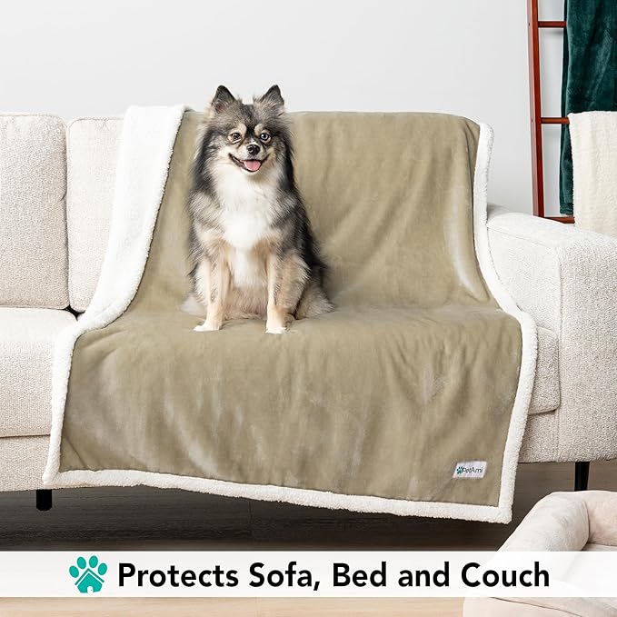 PetAmi Dog Blanket for Bed, XL Pet Blanket Large Dogs, Fleece Furniture Couch Cover Protector Sofa Car Crate Kennel, Soft Sherpa Cat Throw Plush Reversible Washable, Twin 60x80 Taupe