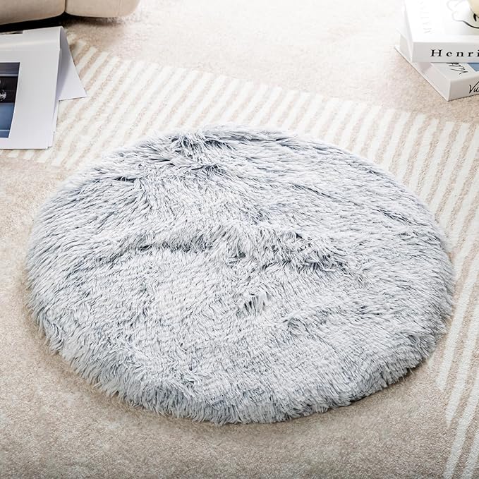 Round Plush Pet Mat Thin Style Pad Mat for Cats, Small Dogs, Rabbits, Guinea Pigs, Washable Soft Sofa mat, for Crate Cat Tree Tower Window Perch (Slate Grey, Medium (19.7inch) - 1pcs)