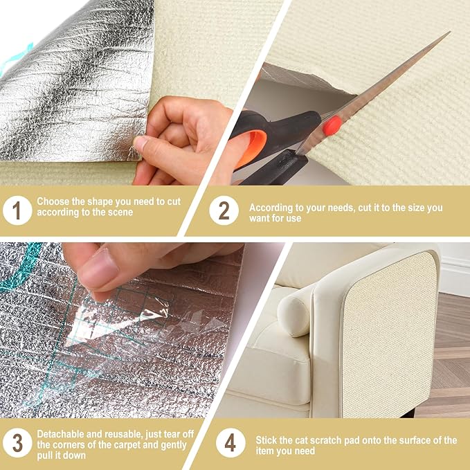 2 Pcs 39.4"X15.8" Cat Scratch Mat for Furniture and Wall Protectors, Trimmable Self-Adhesive Cat Scratch Pads, DIY Cat Scratcher for Covering Cat Tower and Couch Protector (Beige)