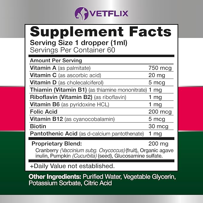 10-in-1 Pet Vitamins for Dogs & Cats - Made in USA - Glucosamine & Multivitamin Supplement - Joint, Immune & Skin Health Support - All Ages & Breeds - 2 Fl Oz