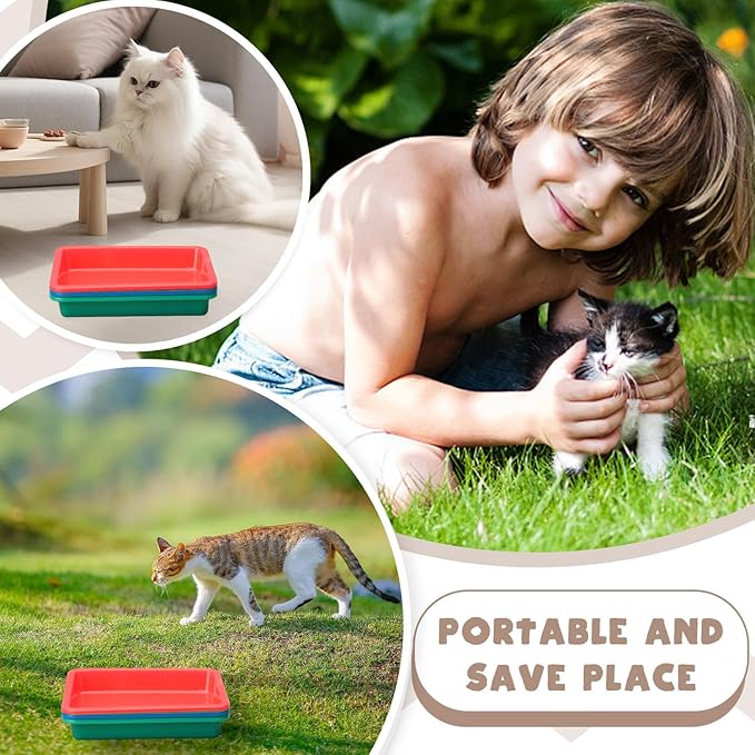 3 Pcs Kitten Litter Box with 1 Scoop,9.6" Plastic Portable Nonstick Small Litter Pan Low Entry Waterproof Bunny Cat Litter Box,Multi Color Litter Tray Travel Toilet for Small Pet Guinea Pig Rabbit