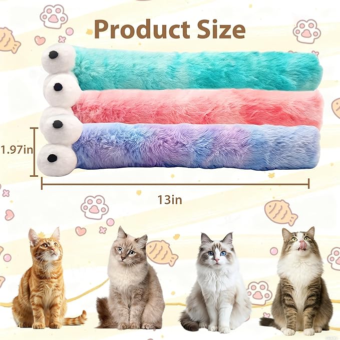 3 Pack Cat Toys Pillows,Catnip Inside, Interactive Indoor Kitten Play and Exercise Toy,Promotes Kitty Exercise,13 Inches(Pink+Green+Purple)