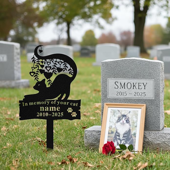 Personalized Memorial Marker for Departed Feline Friends, Handcrafted Cat Grave Stone
