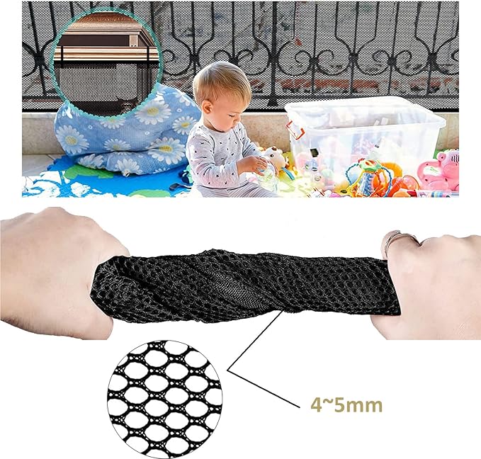 Balcony Netting for Pets, Stairway Net for Balcony, Pet Netting Balcony Black Net for Dogs Cats Kids Child Rail Net for Balcony Apartment, Baby Balcony Patios Stairway Net Black (10ft*2.6ft Thick)