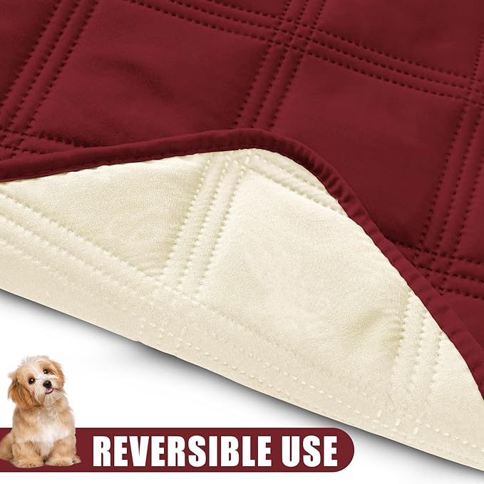 Smiry Waterproof Dog Bed Cover Blanket 30x70, Soft Reversible Pet Blanket, Washable Leakproof Cats Dogs Couch Cover for Sofa, Couch, Furniture, Wine Red/Beige