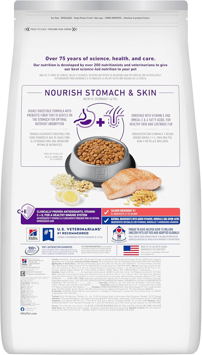 Hill's Science Diet Adult 1-6 Sensitive Stomach & Skin Dry Cat Food, Salmon Recipe, 13 lb. Bag