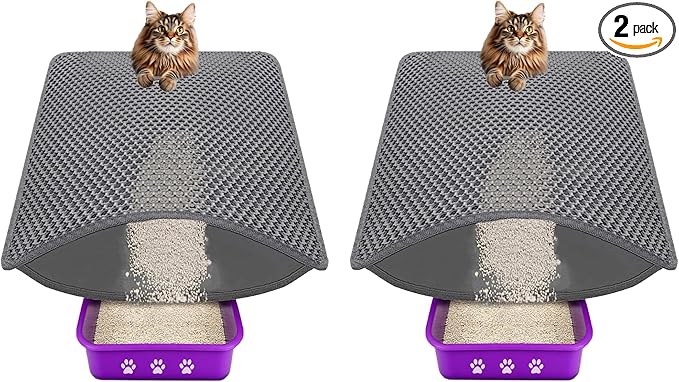 Cat Litter Mat - Small Litter Trapping Mat, Easy to Clean Litter Box Mat, Waterproof, Urine-Proof, Non-Slip Kitty Litter Mats for Floor, Grey (23.6'' x 17.7'')-2PACK