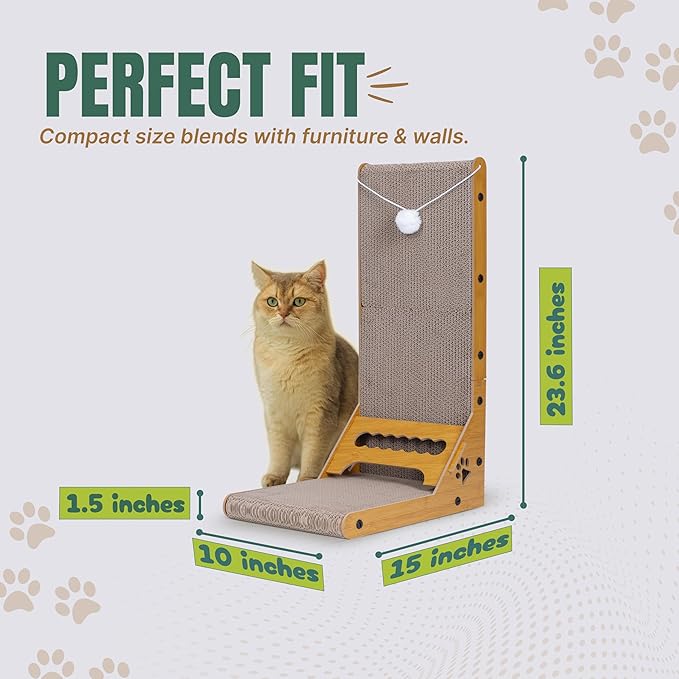 Cat Cuddles Cardboard Cat Scratcher for Indoor Cats, 2-Pack - 3-in-1 Vertical & Horizontal Cardboard Scratch Pad with Toy Ball - L-Shape Scratching Post for Furniture Protection