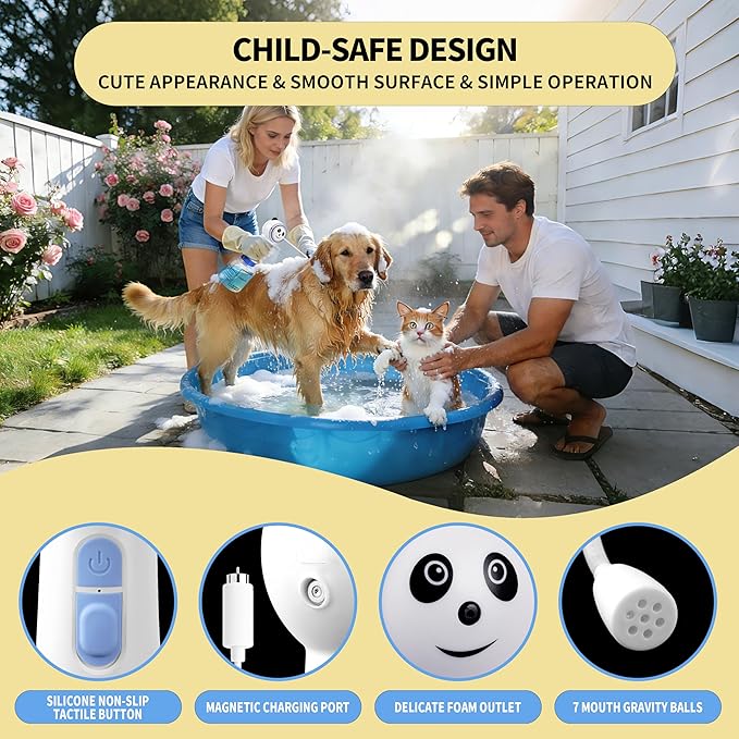 Electric Dog Shampoo Dispenser, Automatic Foam Soap Sprayer Cat soap Dispenser Includes an Extra Magnetic Charging Cable (2 in Total), Shampoo Foamer for Multi-Surface Cleaning (Kitchen/Bath) & Pets
