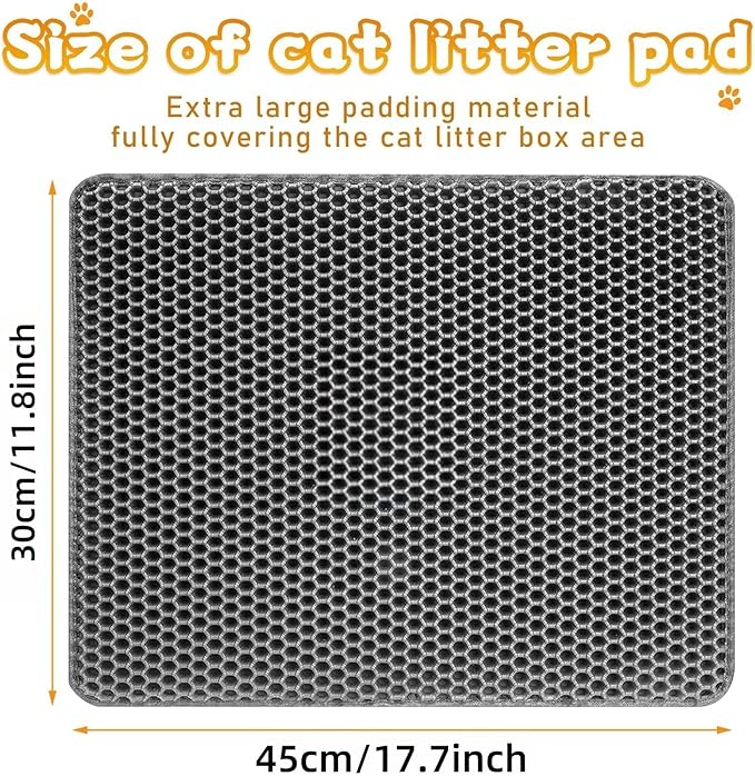 Cat Litter Mat - Small Litter Trapping Mat, Easy to Clean Litter Box Mat, Waterproof, Urine-Proof, Non-Slip Kitty Litter Mats for Floor, Grey (17.7'' x 11.8'')-2 Pack