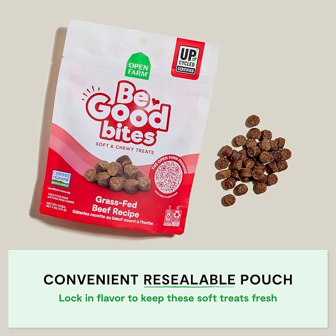 Open Farm, Be Good Bites, Soft Dog Training Treats, Small & Chewy, Made with Ethically & Sustainably Sourced Ingredients, Non-GMO Fruits & Grains, Grass-Fed Beef Recipe, 6oz Pouch