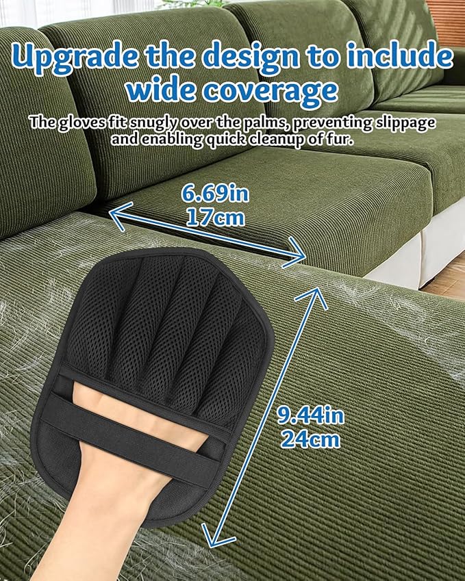 2 Pcs Pet Hair Removal Glove for Cats & Dogs,Upgraded Five-Finger Electrostatic Pet Hair Gloves,Reusable & Washable Magic Brush Pet Hair Removal Tool for Couch, Furniture,Clothing