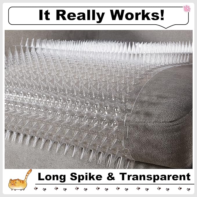 Nuanchu 20 Pcs Cat Repellent Outdoor Indoor Mat, 16 x 13 Inch Clear Plastic Spiked Cat Deterrent Mat for Furniture, Plants, Couch Protectors