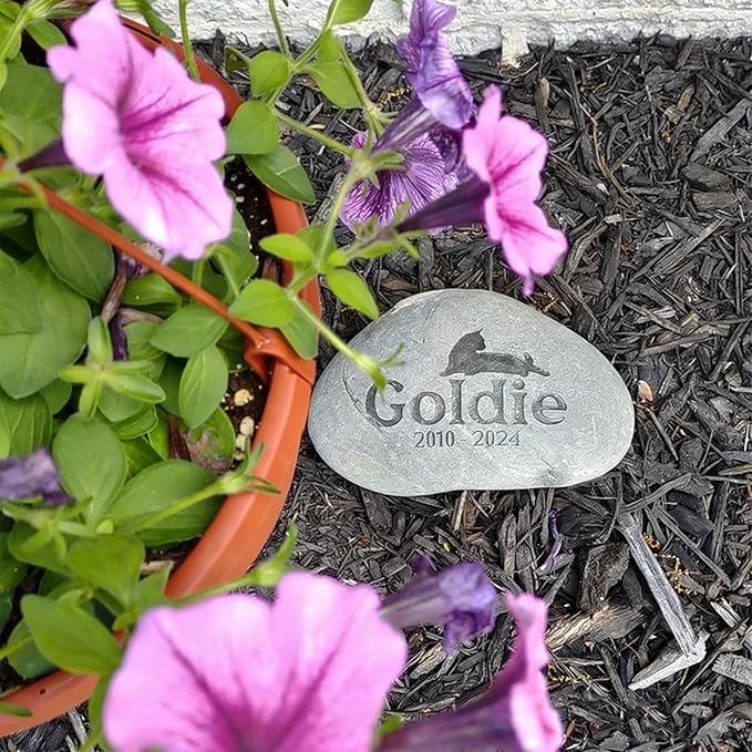 Personalized Cats Memorial Stone - Custom Engraved Natural River Rock with Name & Icon, Handcrafted Pet Loss Gift, Garden or Indoor Angel Pet Remembrance Stone (for Cats)