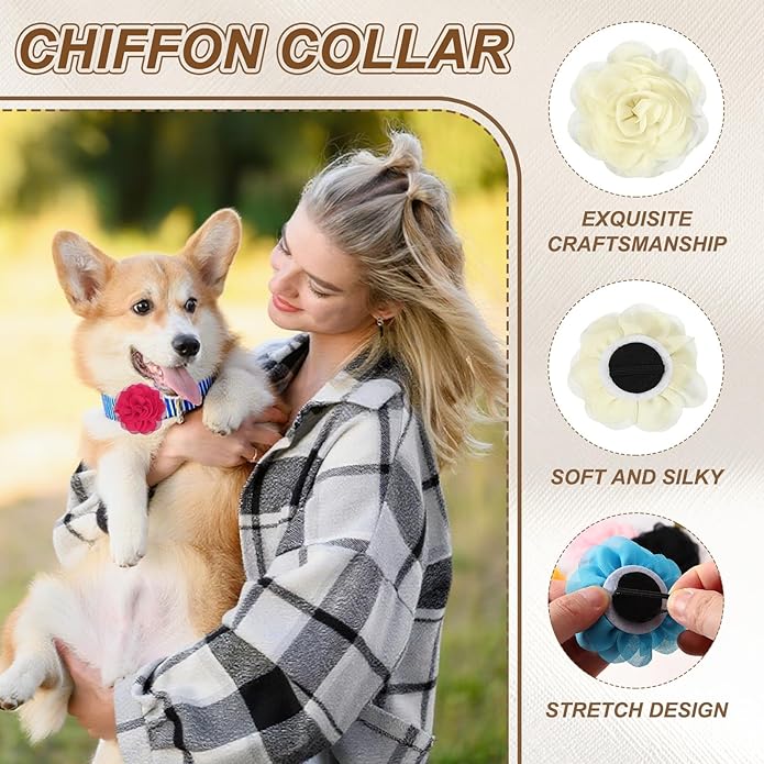Dog Collar Flowers, Pet Flower Charms Soft Chiffon Cat Collar Bow Tie Floral Grooming Supplies, Intended for Dog