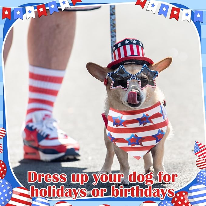 Sanwuta 120 Pcs Dog Patriotic Bandana Bulks 4th of July Bandanas Independence Day Pet Scarf Soft Triangle Scarfs for Small and Medium Pets, 30 Styles