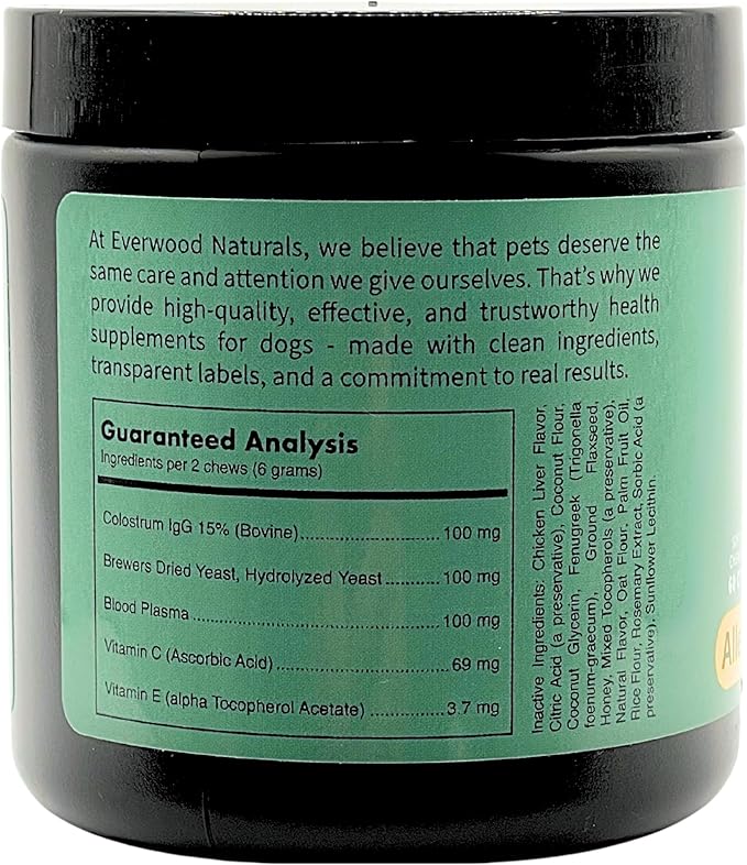 Premium Allergy & Immunity Support Soft Chews for Dogs – Colostrum, Plasma Proteins, Yeast & Vitamins C & E – Dog Immunity & Allergy Supplement – 60 Soft Chews
