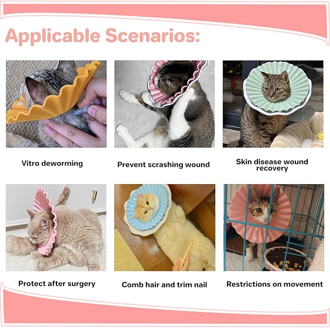 2 Pieces Soft Cat Cone Collar– Adjustable Lightweight Recovery E-Collar to Stop Licking, Scratching & Biting After Surgery, Comfortable Wound Healing Cone Alternative (Pink, S)