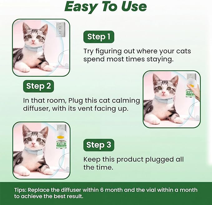 Cat Calming Diffuser Kit with (3 Pack) 48ml Refills Pheromone Diffuser for Cats Anxiety & Stress Relief, Calming Diffuser for Cats to Reduce Fighting & Scratching Cat Pheromone Diffuser