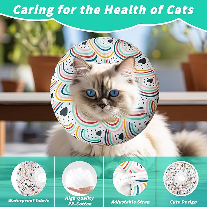 Soft Cat Cone Collar, Cute Cats Recovery Collar Suitable for Small, Medium, Large cat,Elizabethan Neck Collar for Cats After Surgery (Black Love, Small)