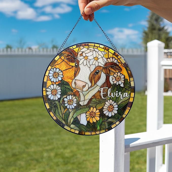 Custom Farm Animal Portrait Art Suncatcher Stained Glass Remembrance Gift Farm Lover Indoor Decor Window Hanging