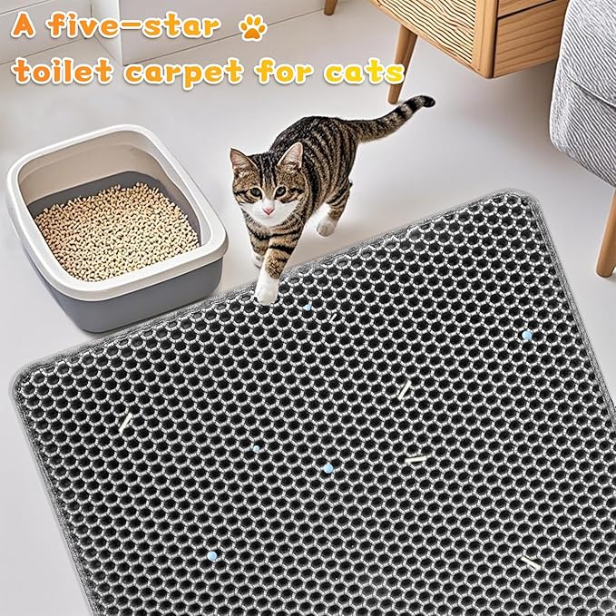 Cat Litter Mat - Small Litter Trapping Mat, Easy to Clean Litter Box Mat, Waterproof, Urine-Proof, Non-Slip Kitty Litter Mats for Floor, Grey (17.7'' x 11.8'')-2 Pack