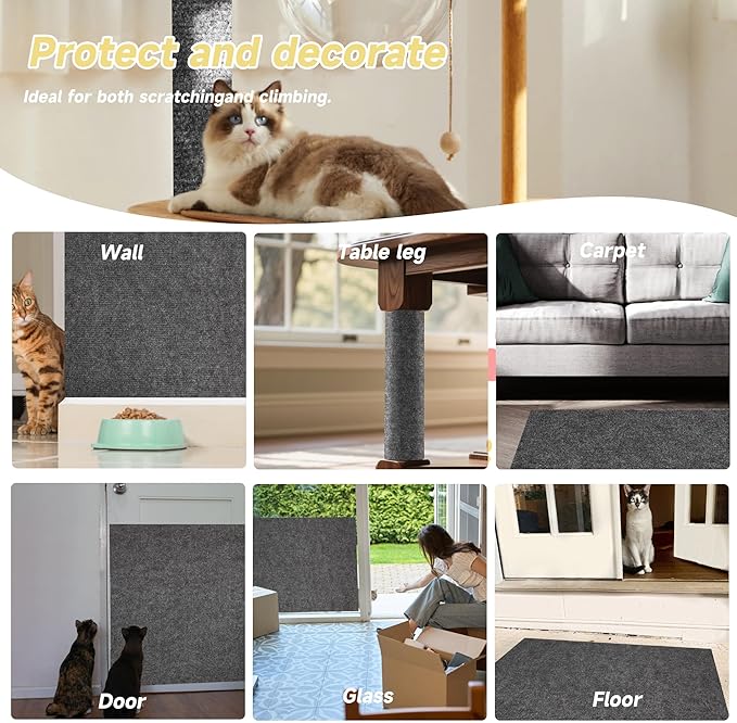 Cat Scratch Furniture Protector, 39.3''x15.8'' Trimmable DIY Self-Adhesive, Durable Corner Scratcher Couch Protectors from Cat Claws for Sofa, Tree Shelves & Scratching Posts (Dark Gray)