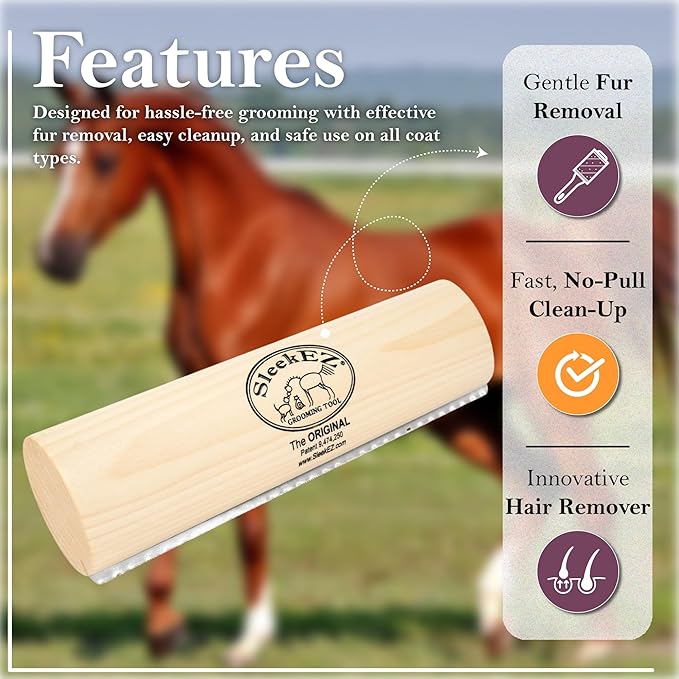 SleekEZ Deshedding Grooming Tool | Horse Brush for Horse Grooming Kit | Pet Hair Removal Tool | Curry Comb | Deshedding Brush | Shedding Comb | Works on All Hair Types | Made in USA | 1 pack | 10 inch