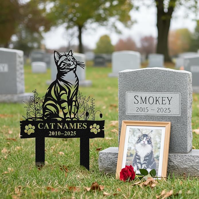 Personalized Memorial Marker for Departed Feline Friends, Handcrafted Cat Grave Stone