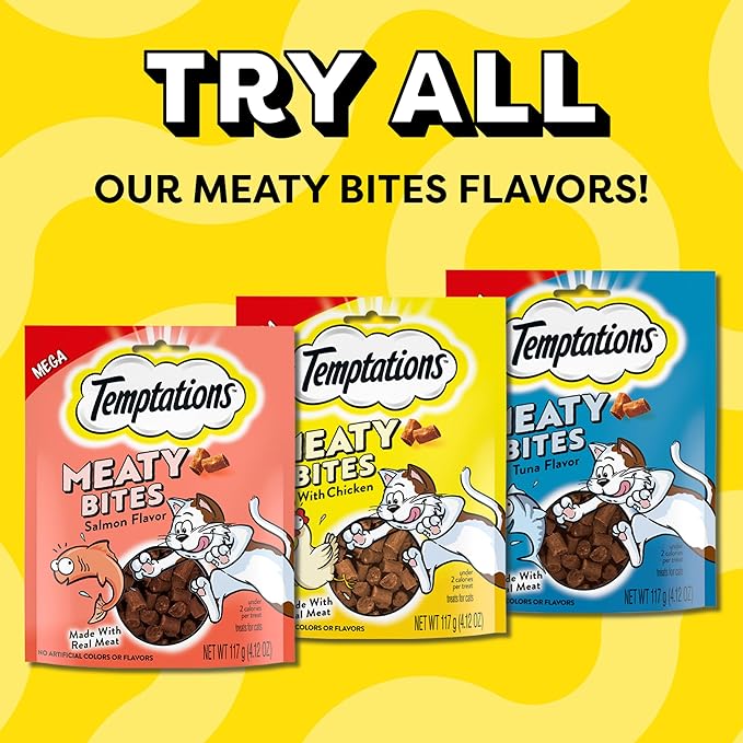 Temptations Meaty Bites Savory and Soft Cat Treats, Salmon Flavor, 4.12 oz. Pouch, (Pack of 2)