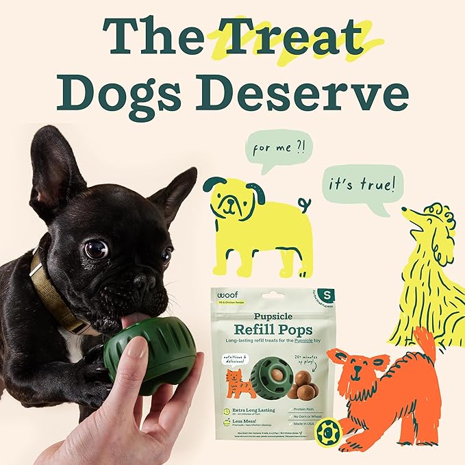 WOOF Pupsicle Refill Pops, Delicious Long Lasting Dog Treats, Pre-Made Pupsicle Refills for Dogs, Wholesome Ingredients, Low-Mess Chicken Pet Treats - Small Pops - 10 Count