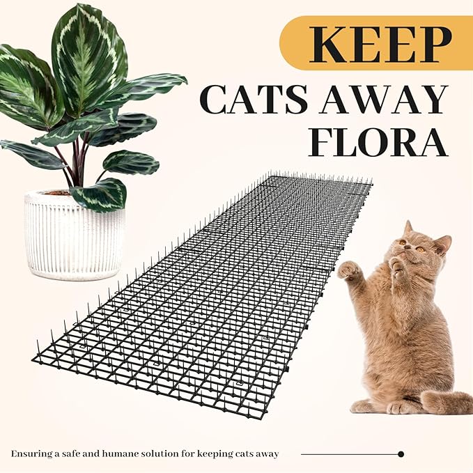 Hmyomina 16.4FT Cat Scat Mat for Cats - Anti-Digging Prickle Strips to Repel Cats, Include 6 Staples, Humane & Easy to Install Outdoor/Indoor Spike Mat