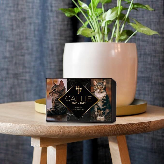 Custom Pet Keepsake Urns for Cats, Wooden Box for Pet Ashes with Photo for Your Beloved Pets, Pet Cremation Urns as Sympathy Gifts for Pet Lovers - Small, 6" x 4" x 2.75" Pet Urn (Callie)