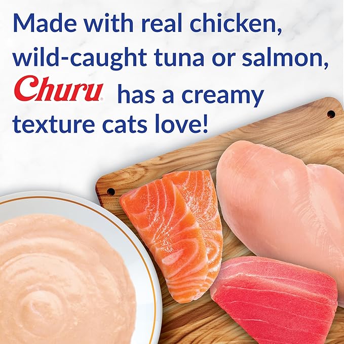 INABA Churu Cat Treats, Lickable Purée Treat/Topper with Vitamin E, 5 Chicken Recipe, 5 Chicken with Cheese Recipe