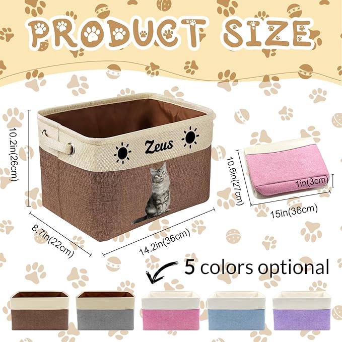 Custom Dog Toy Basket with Name Photo, Personalized Toys Clothing Storage Bins for Dogs Cats Pet,Collapsible Doggy Box Customized for Toy Food Blue