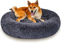 Calming Dog Bed for Medium Dogs Cats, Puppy 31'' Round Anti-Anxiety Warm Fluffy Plush Faux Fur Bed, Soft Anti-Slip Donut Washable, Cozy Medium Puppy Bed, Fits up to 50 lbs Pets