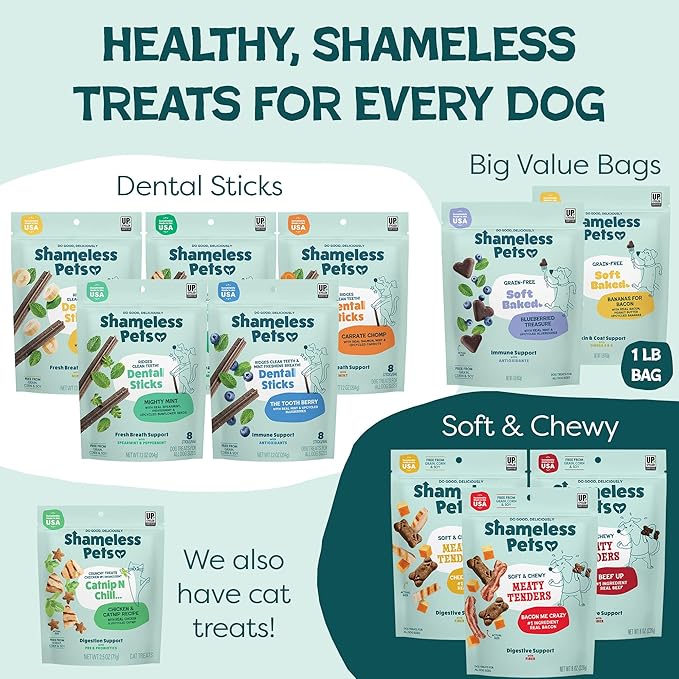 Shameless Pets Soft-Baked Dog Treats, Blueberried Treasure - Natural & Healthy Chews with Mint for Immune Support - Dog Biscuits Baked & Made in USA, Free from Grain, Corn & Soy - 1 Pound (Pack of1)