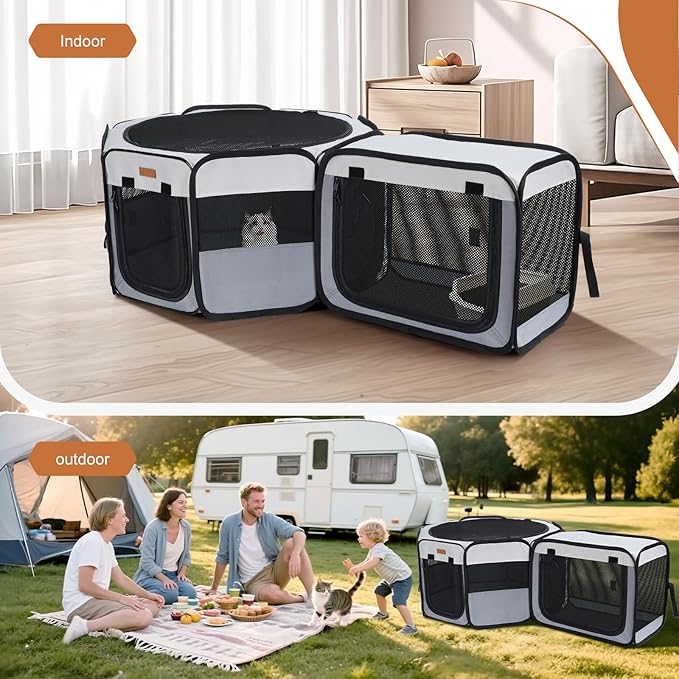 Lekereise Portable Cat Playpen, 61" × 19" Cat Playpen, 2-in-1 Dog Playpen Indoor Outdoor for Cats, Puppies and Small Pets, Independently Usable, with a Carry Bag
