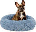PetAmi Calming Dog Bed for Small & Medium Dogs and Cats, 23 Round Donut Dog Bed, Washable Fluffy Faux Fur Puppy & Cat Bed, Anti-Anxiety Plush Cuddler Pet Bed with Anti-Slip Bottom - Blue