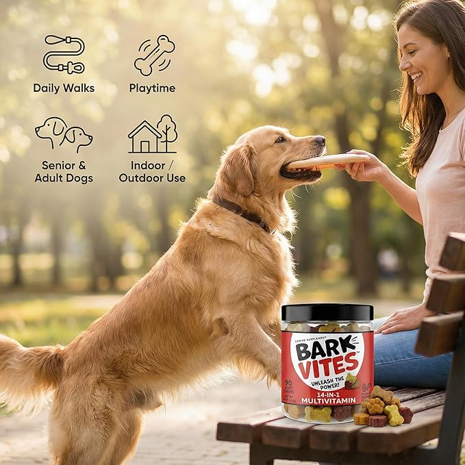14-in-1 Multivitamin Soft Chews for Dogs - Turmeric, Quercetin, Yucca Schidigera, Beta Carotene, Vitamins A, B1, B2, B5, B6, B12, D3, E, & Biotin, Digestive, Joint & Immune Support, 90ct