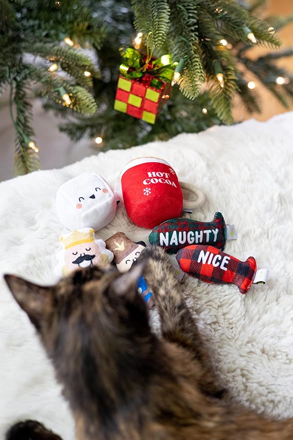 Pearhead Hot Cocoa Christmas Cat Toy Set, Holiday Pet Owner Gift, Holiday Must Have Accessories, Plush Rattle and Crinkle Holiday Cat Toys, Set of 2